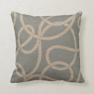 Nautical Rope Pattern Light Blue and Tan Throw Pillow