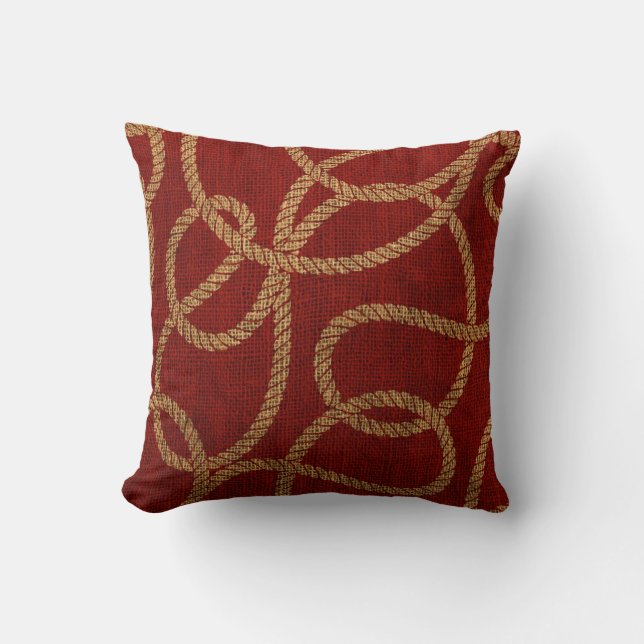 Nautical Rope Red and Natural Throw Pillow (Front)