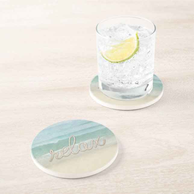 Nautical Rope Relax Text on Ocean Coaster (Side)