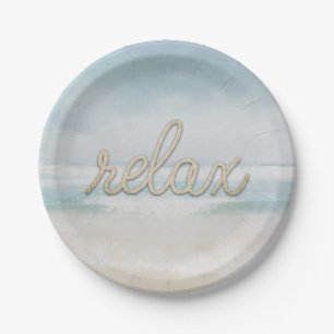 Nautical Rope Relax Text on Ocean Paper Plate
