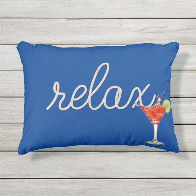 Nautical Rope "Relax" With Cocktail Outdoor Pillow (Front)