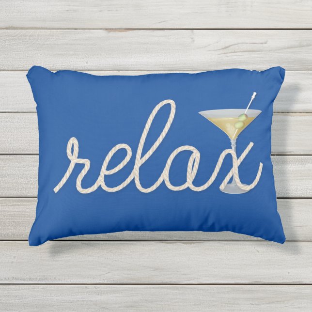 nautical rope "relax" with martini cocktail outdoor pillow (Front)