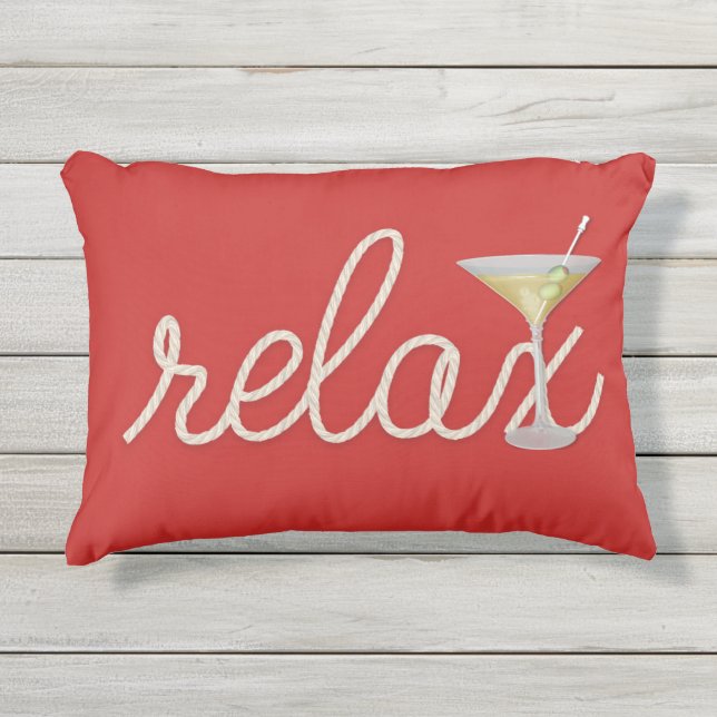 nautical rope "relax" with martini cocktail outdoor pillow (Front)