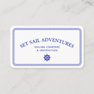 Nautical Rope Sailing Ship Helm Navy White Business Card
