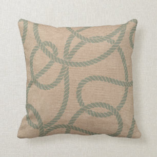 Nautical Rope Seafoam Green and Natural Throw Pillow