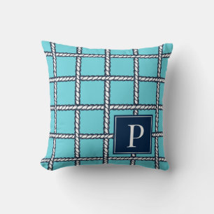 Nautical Rope Weave – Turquoise Coastal Monogram Throw Pillow