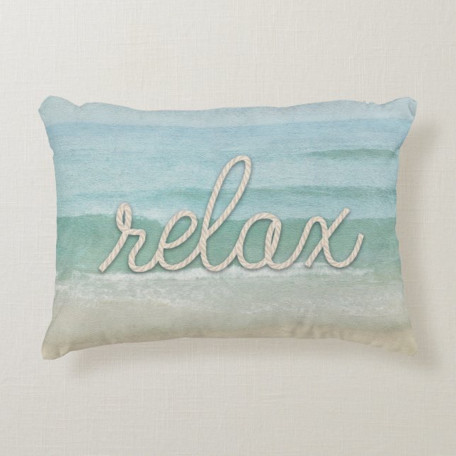 nautical rope word "relax on ocean accent pillow (Front)