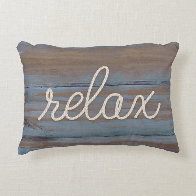 nautical rope word "relax" on wood accent pillow (Front)