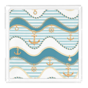 Nautical Ropes, Anchor and Captains Wheel Acrylic Tray