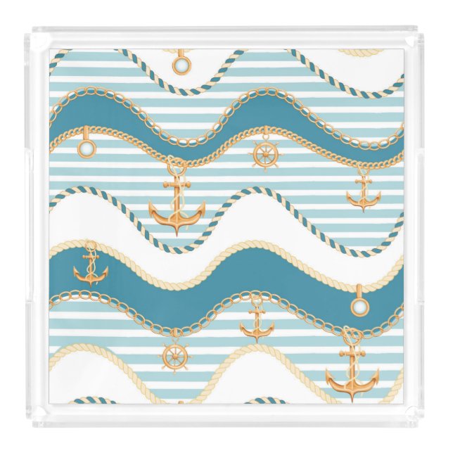 Nautical Ropes, Anchor and Captains Wheel Acrylic Tray (Front)