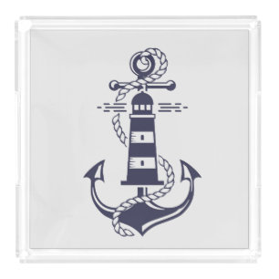 Nautical Ropes, Anchor and Lighthouse Acrylic Tray