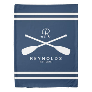 Nautical rowing oar custom family name monogram duvet cover