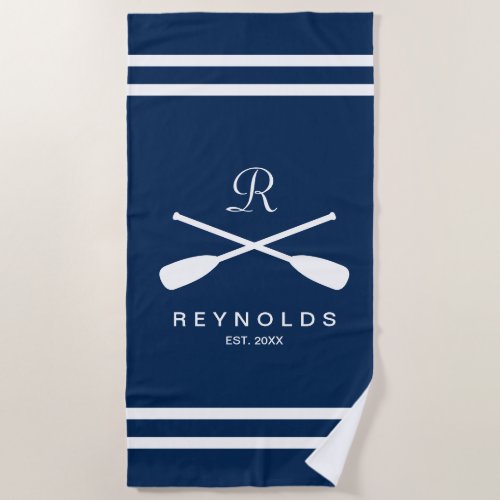 Nautical rowing oars blue and white newlyweds gift beach towel