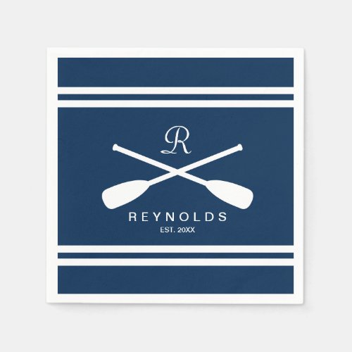 Nautical rowing oars navy blue and white wedding napkins