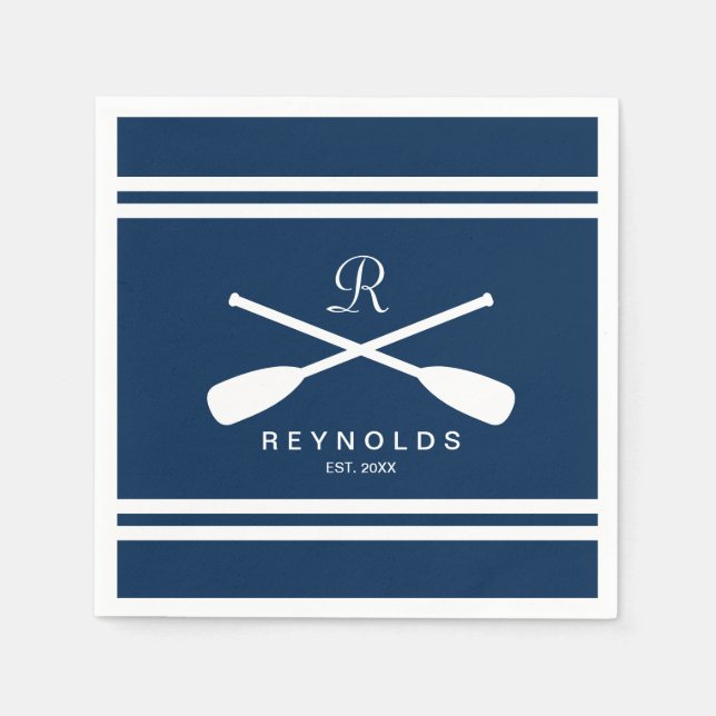 Nautical rowing oars navy blue and white wedding napkins (Front)