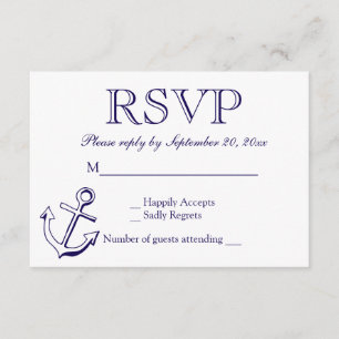 Nautical RSVP Navy Blue Anchor Wedding Party Card