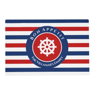 Nautical Rudder Navy Blue Red White Stripes Placem Placemat