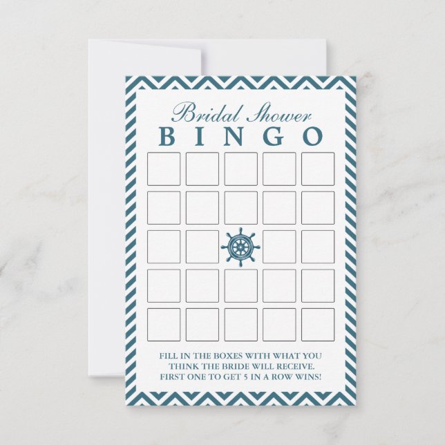 Nautical Rudder Zigzag Bridal Shower Bingo Cards (Front)