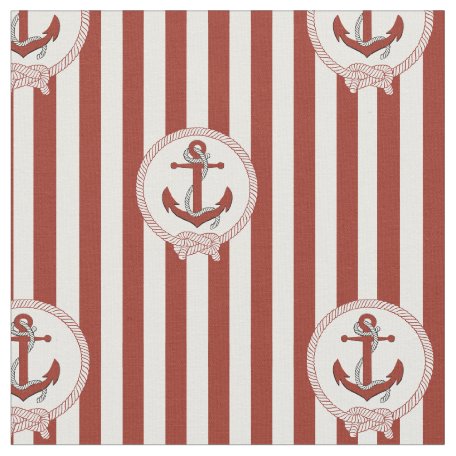 Nautical Red White and Navy Blue Anchors Pattern Fabric | Zazzle