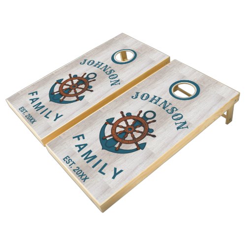 Nautical Rustic Blue Anchor Family Name Cornhole S Cornhole Set