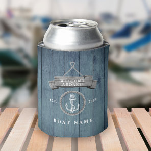 Nautical rustic boat name vintage anchor rope can  can cooler