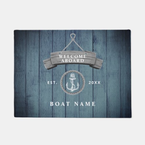 Nautical rustic boat name vintage anchor rope doormat