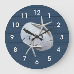 Nautical Rustic Sand Dollar Starfish Wall Clock