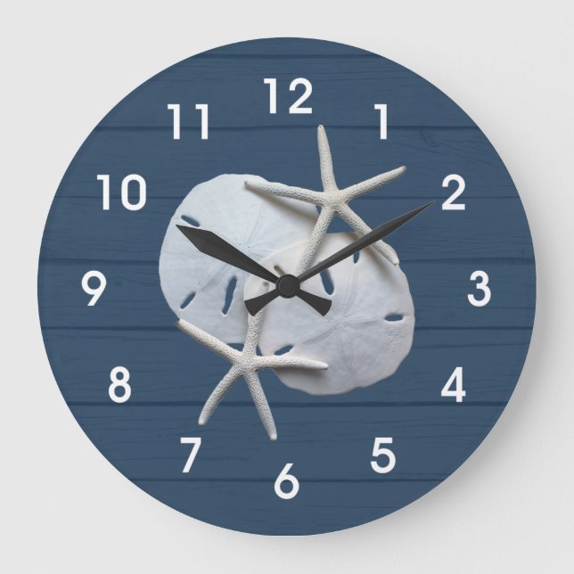 Nautical Rustic Sand Dollar Starfish Wall Clock (Front)