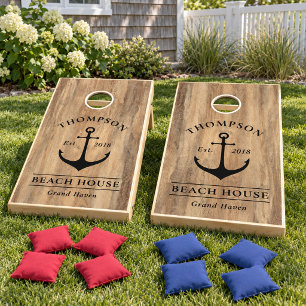 Nautical Rustic Wood Anchor Beach House Cornhole Set