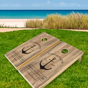 Nautical Rustic Wood Anchor Beach House Cornhole Set