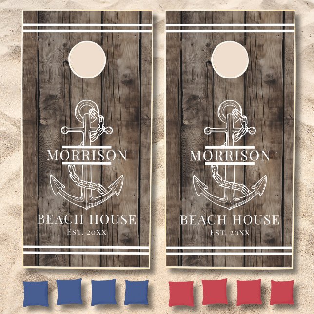 Nautical Rustic Wood Beach House Family Name Cornhole Set (Nautical Rustic Wood Beach House Family Name Cornhole Set)