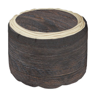 Nautical Rustic Wood Tone Rope Pouf
