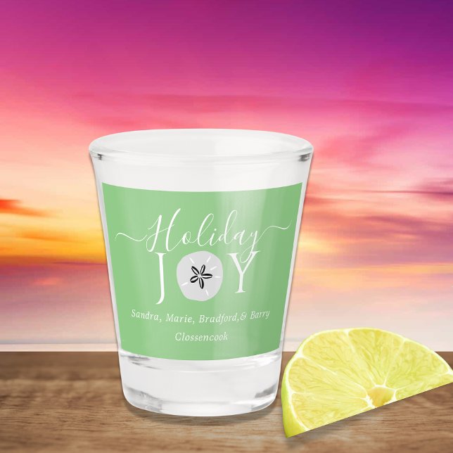 Nautical Sage Green Sand Dollar 3 Photo Christmas  Shot Glass (Creator Uploaded)