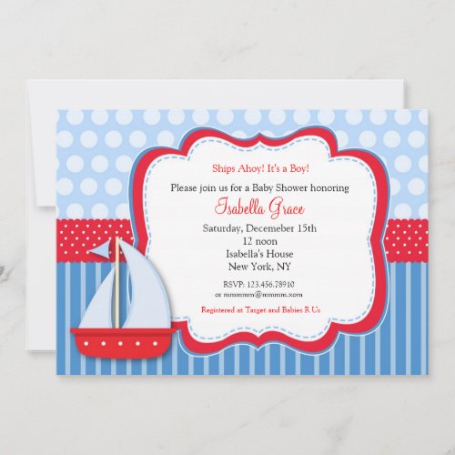 Nautical Saiboat Baby Shower Invitations