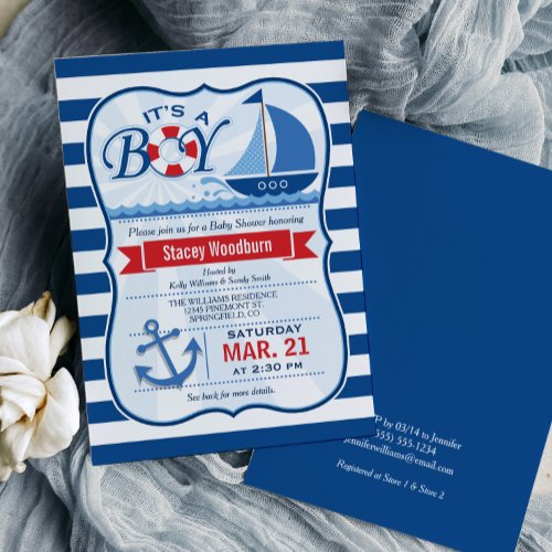 Nautical Sail Boat Baby Shower Invitation
