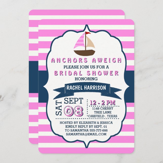 Nautical Sail Boat Beach Bridal Shower Invitations (Front/Back)
