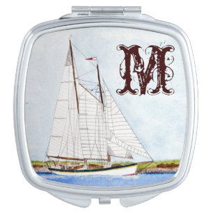 Nautical Sail Boat Sea Monogram Compact Mirror