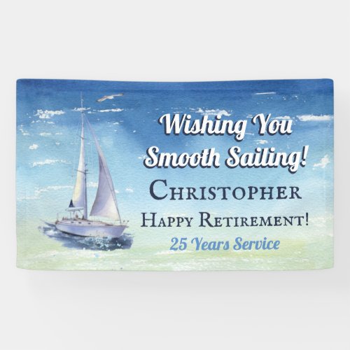 Nautical Sail Boat Watercolor Retirement Banner