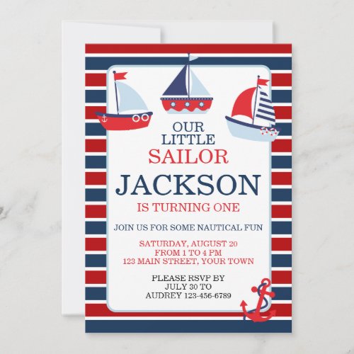 Nautical Sail Boats 1st Birthday Invitation