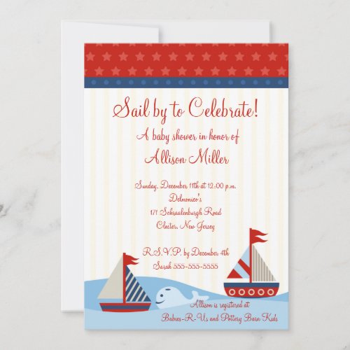 Nautical Sail By to Celebrate Boy Baby Shower Invites