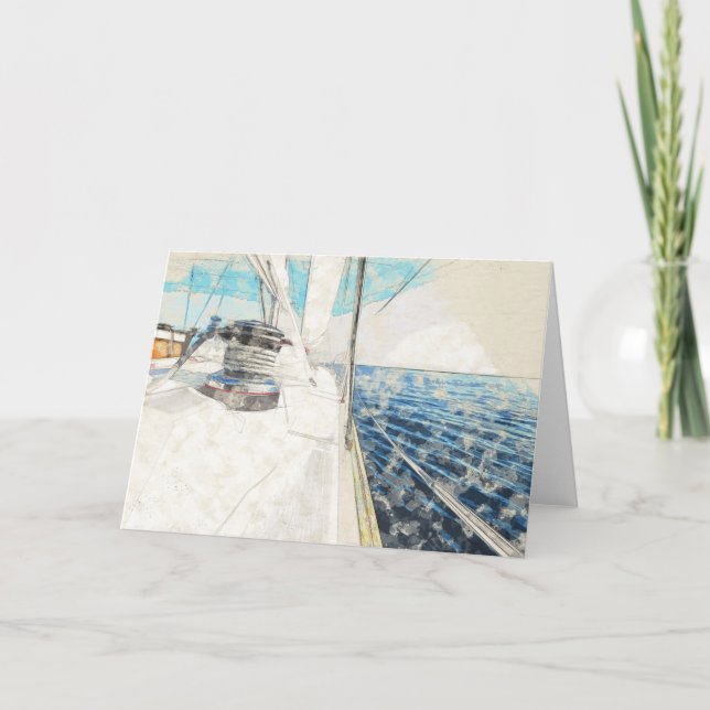 Nautical Sail Vessel Illustration Flat Card  (Front)