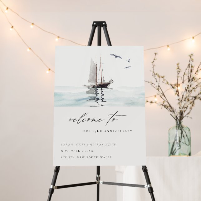 Nautical Sail Yacht Any Year Anniversary Welcome Foam Board (In Situ (Stand))