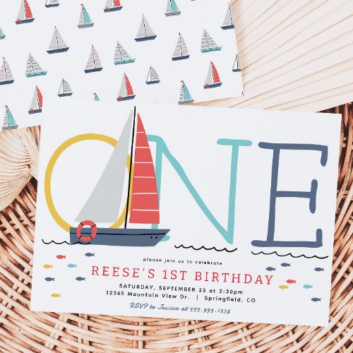 Nautical Sailboat 1st Birthday Invitation