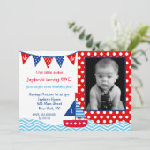 Nautical Sailboat 1st Birthday party Invitation (Standing Front)