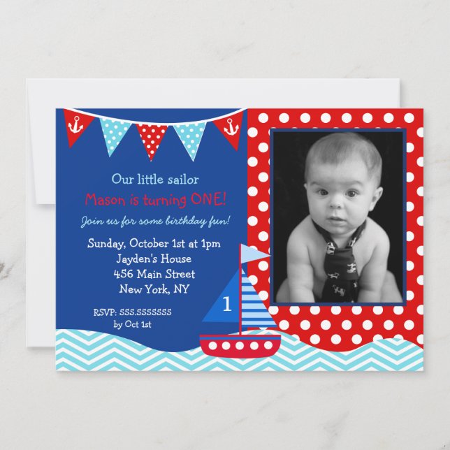 Nautical Sailboat 1st Birthday Party Invitation (Front)