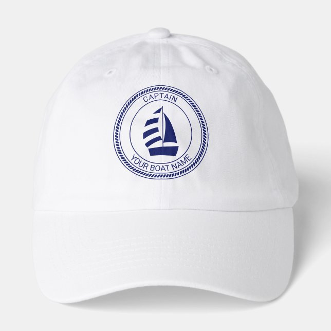 Nautical SailBoat #2 Name Rope Captain Hat (Front)
