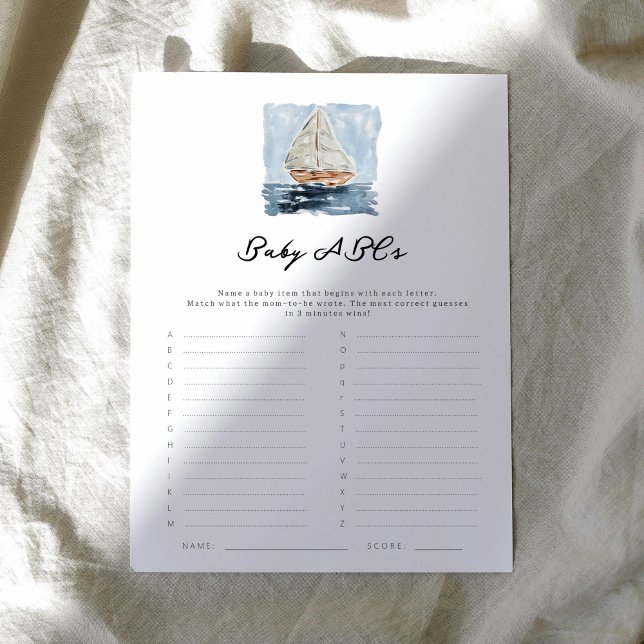 Nautical Sailboat ABCs Baby Shower Game  (Nautical watercolor sailboat chic baby shower baby ABCs letter game.)