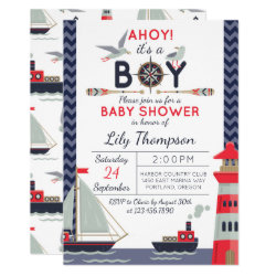 Nautical Sailboat Ahoy Baby Boy Shower Invitation