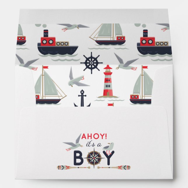 Nautical Sailboat Ahoy Baby Boy Shower Invitation Envelope (Back (Bottom))