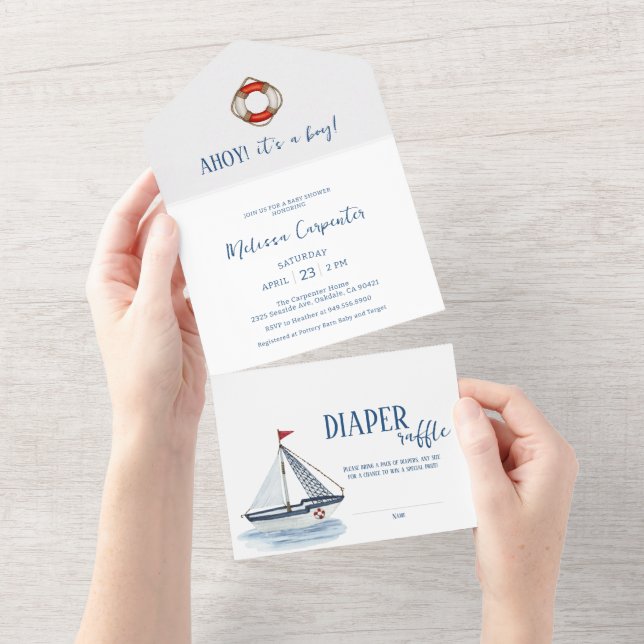 Nautical Sailboat Ahoy it's a Boy Baby shower  All In One Invitation (Tearaway)
